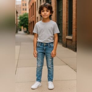 Kidpik Boys Distressed Skinny Jeans 8 | Adjustable Waist Vintage Blue Denim
